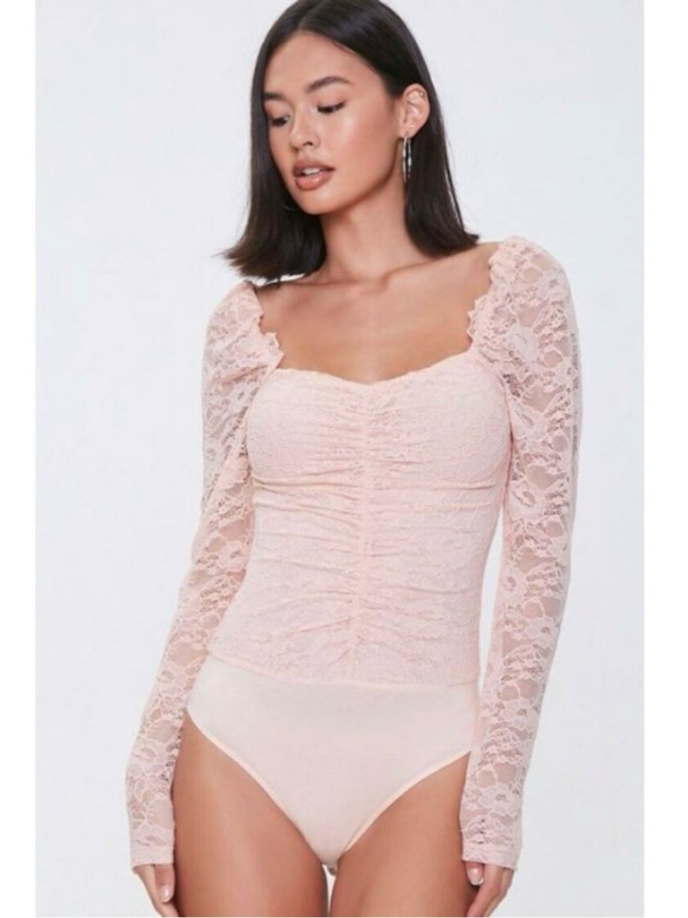Forever 21 Lace Puff Sleeve Coquette Bodysuit Blush Nude S Fairy Festival